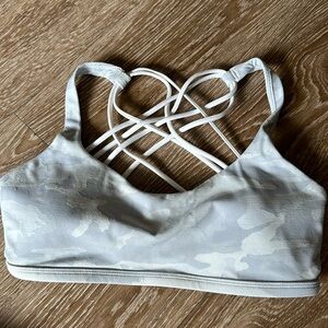Lululemon Free to Be bra, white and grey camo- size 8